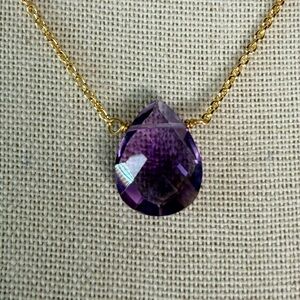 💜 Stunning South African Amethyst Faceted Necklace – 18K Gold Plated Over 925 💜